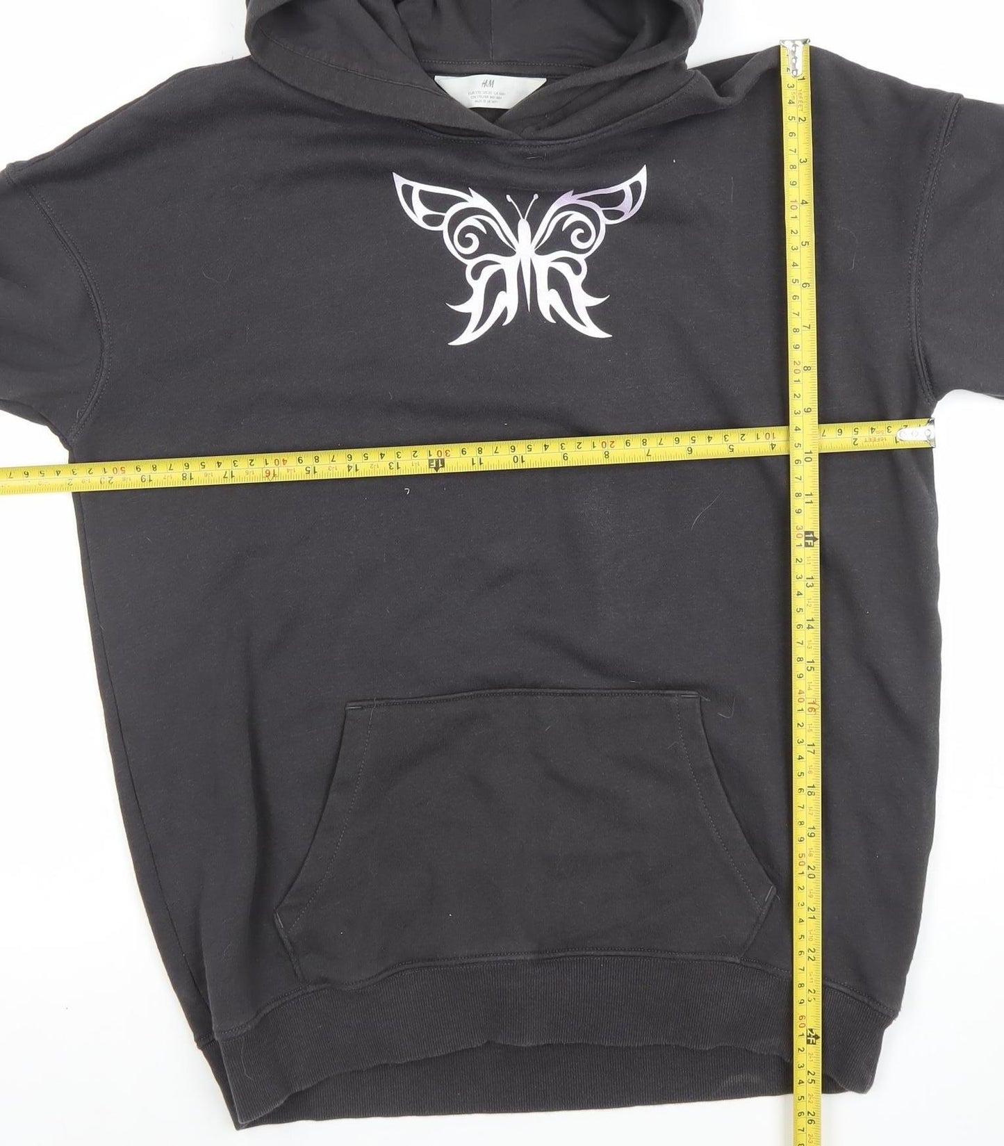 H&M Girls Black Butterfly Graphic Pullover Hoodie - 14 Years