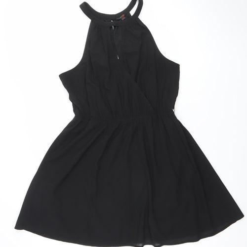 GUESS Women's Black Halter A-Line Chiffon Short Dress Size L