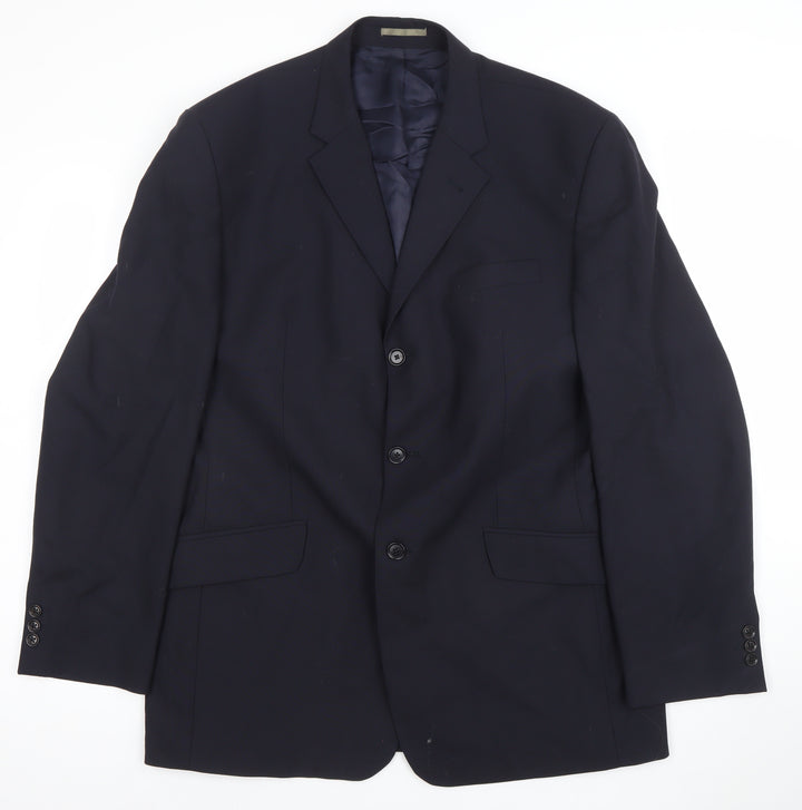 Next Men's Blue Wool Blend 42R Regular Fit 3-Button Blazer