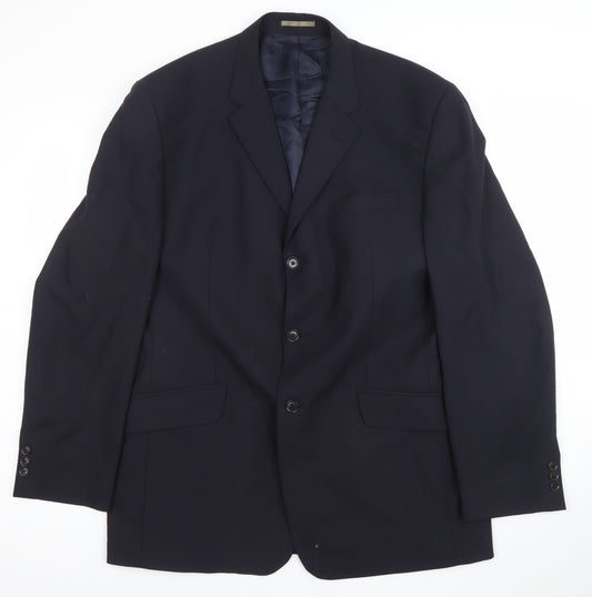 Next Men's Blue Wool Blend 42R Regular Fit 3-Button Blazer