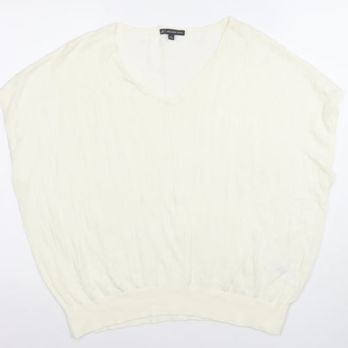 Adrianna Papell Women Ivory Knit V-Neck Relaxed Fit Blouse L