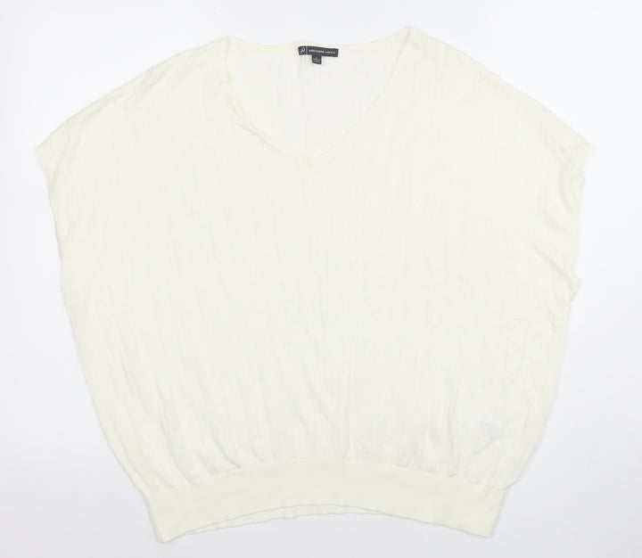 Adrianna Papell Women Ivory Knit V-Neck Relaxed Fit Blouse L