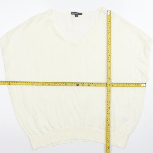 Adrianna Papell Women Ivory Knit V-Neck Relaxed Fit Blouse L