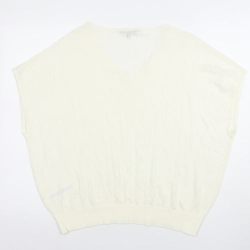 Adrianna Papell Women Ivory Knit V-Neck Relaxed Fit Blouse L