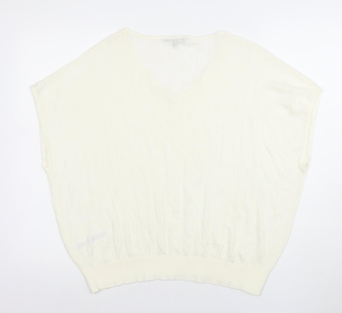 Adrianna Papell Women Ivory Knit V-Neck Relaxed Fit Blouse L