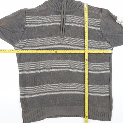 4 YOU JNS Men’s Grey Striped 1/4 Zip High Neck Cotton Jumper Size M