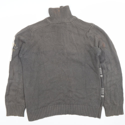 4 YOU JNS Men’s Grey Striped 1/4 Zip High Neck Cotton Jumper Size M