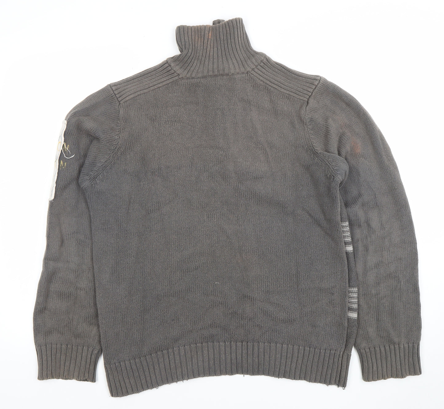 4 YOU JNS Men’s Grey Striped 1/4 Zip High Neck Cotton Jumper Size M