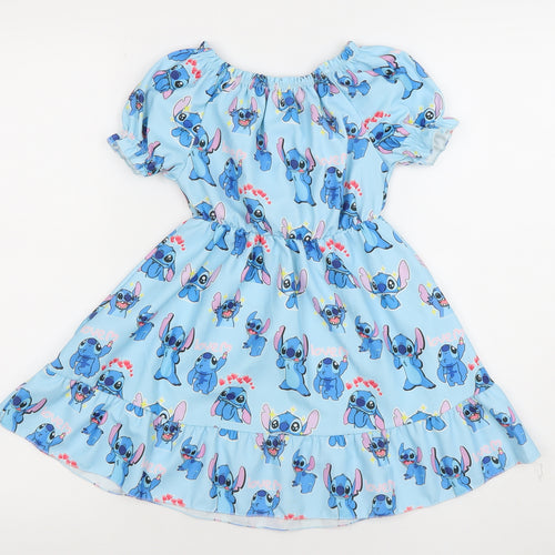Girls Blue Lilo & Stitch Skater Dress 4 Years Short Sleeve Disney Style