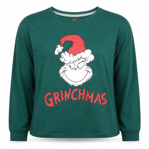 Women's Green The Grinch Christmas Long Sleeve Pyjama Top L