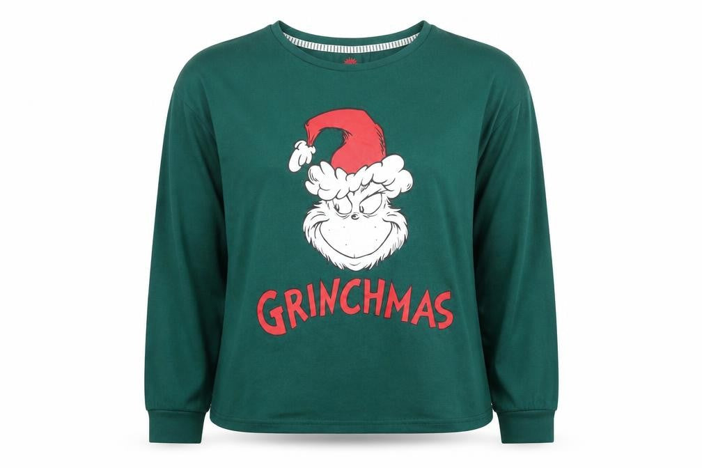 Women's Green The Grinch Christmas Long Sleeve Pyjama Top L