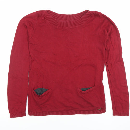 ONLY Women Red Knit Long Sleeve Boat Neck Cotton Blend Top L