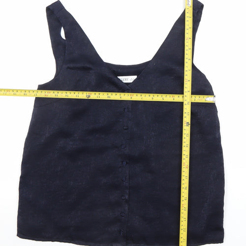 Gallery Women’s Blue Linen V-Neck Button Camisole Blouse Size S