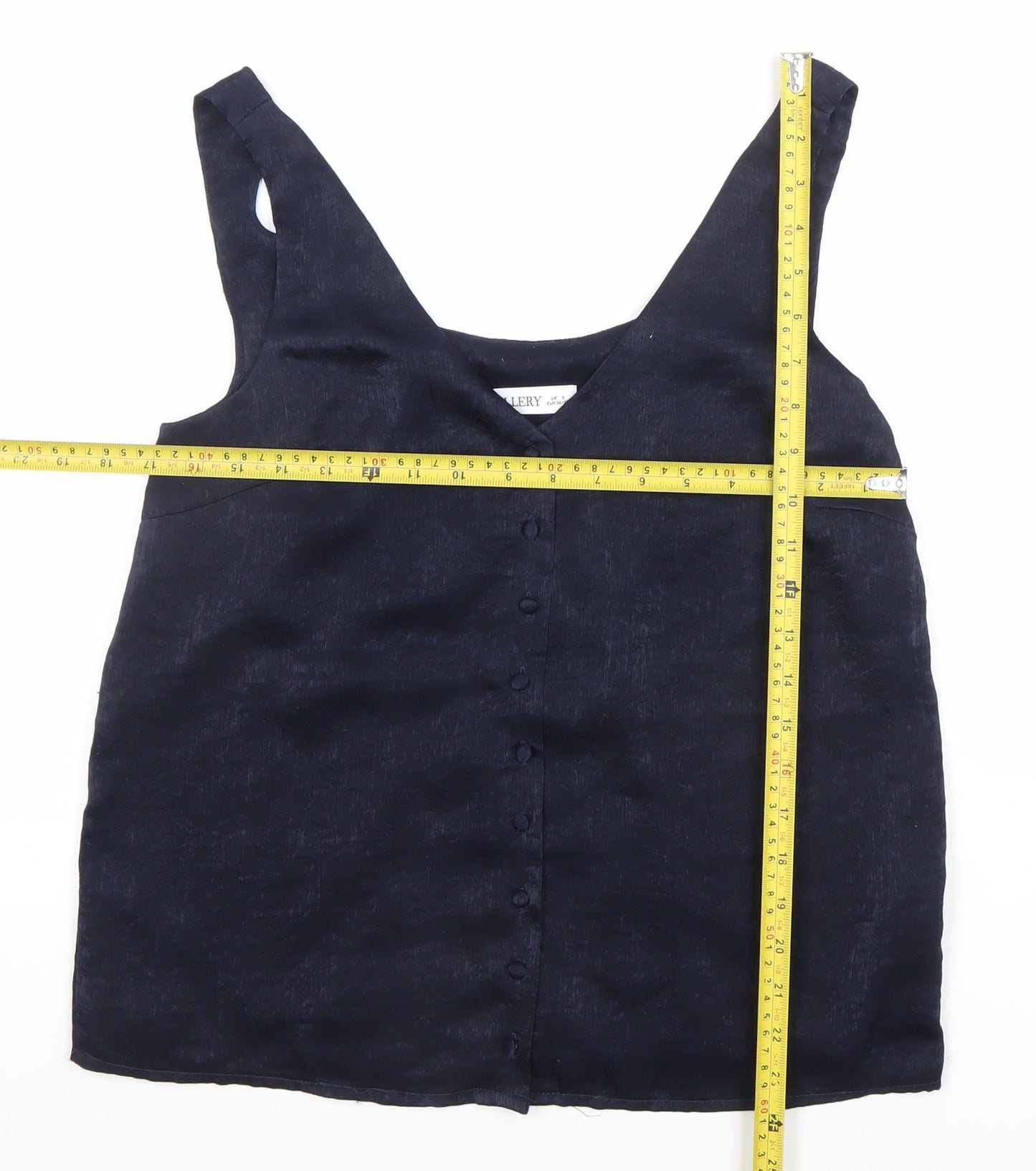 Gallery Women’s Blue Linen V-Neck Button Camisole Blouse Size S