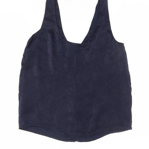 Gallery Women’s Blue Linen V-Neck Button Camisole Blouse Size S
