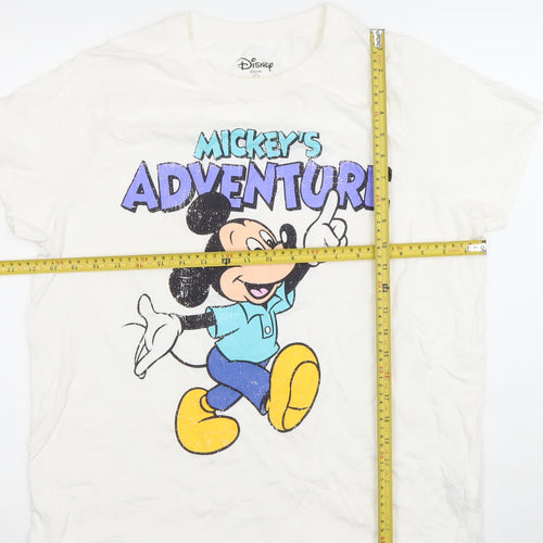 Disney Women's White Mickey Mouse Adventure L Cotton T-Shirt
