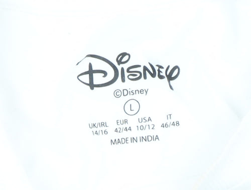 Disney Women's White Mickey Mouse Adventure L Cotton T-Shirt