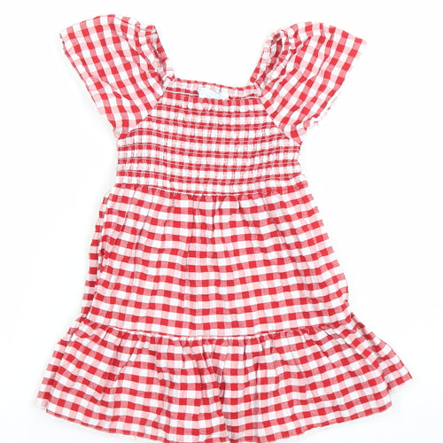Primark Girls Red Gingham A-Line Dress 3-4 Years Flutter Sleeve Summer Outfit