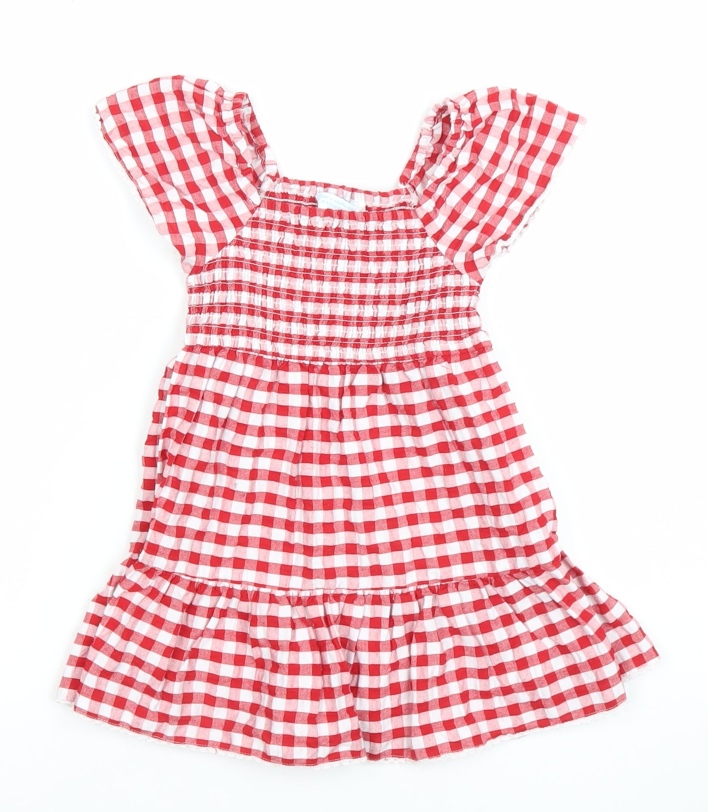 Primark Girls Red Gingham A-Line Dress 3-4 Years Flutter Sleeve Summer Outfit