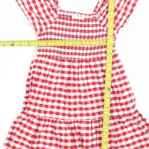 Primark Girls Red Gingham A-Line Dress 3-4 Years Flutter Sleeve Summer Outfit