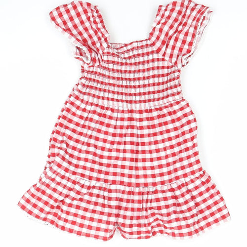 Primark Girls Red Gingham A-Line Dress 3-4 Years Flutter Sleeve Summer Outfit