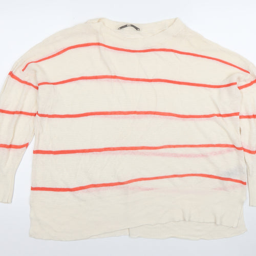 Paul Costelloe Living Studio Women's Ivory Coral Stripe Linen Blend Jumper Size 16
