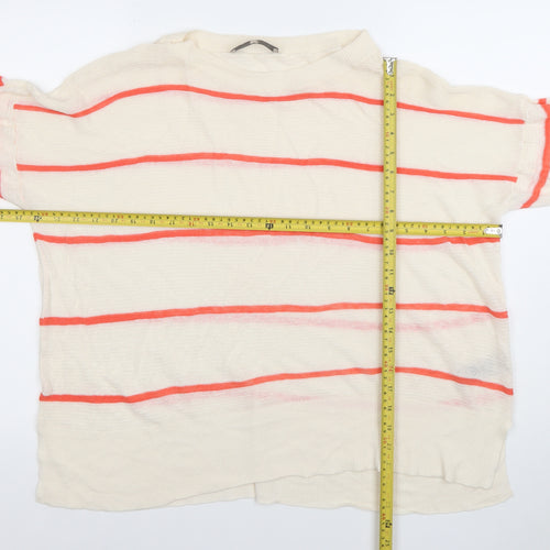 Paul Costelloe Living Studio Women's Ivory Coral Stripe Linen Blend Jumper Size 16