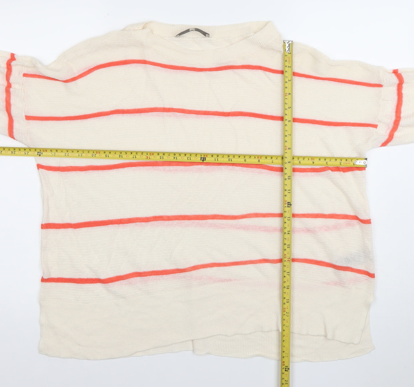 Paul Costelloe Living Studio Women's Ivory Coral Stripe Linen Blend Jumper Size 16