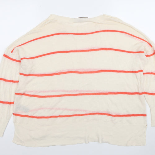 Paul Costelloe Living Studio Women's Ivory Coral Stripe Linen Blend Jumper Size 16