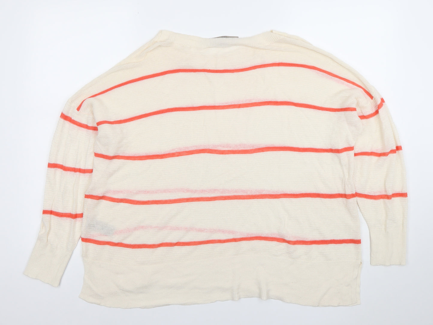 Paul Costelloe Living Studio Women's Ivory Coral Stripe Linen Blend Jumper Size 16