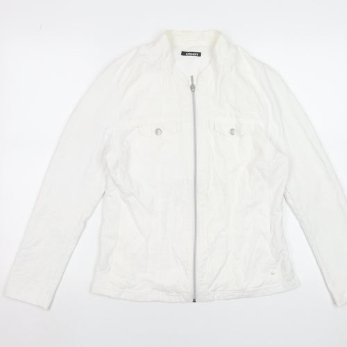 Olsen Women's White Linen Cotton Zip Button-Up Shirt Size 14