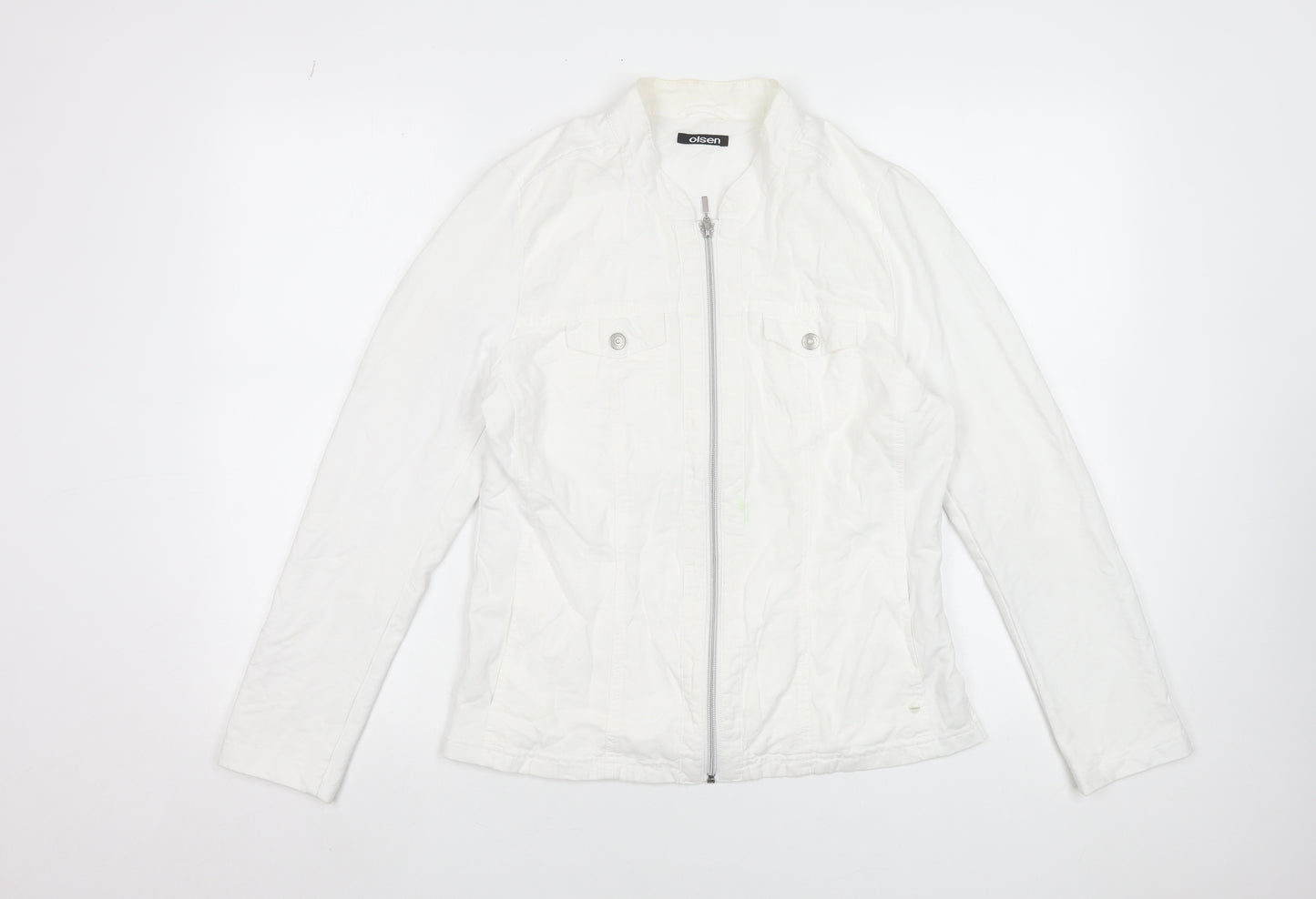 Olsen Women's White Linen Cotton Zip Button-Up Shirt Size 14