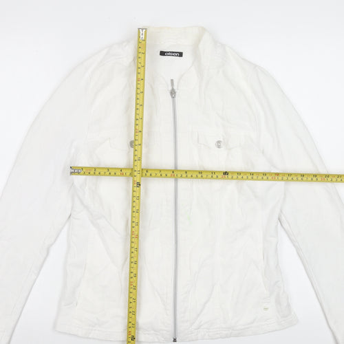 Olsen Women's White Linen Cotton Zip Button-Up Shirt Size 14