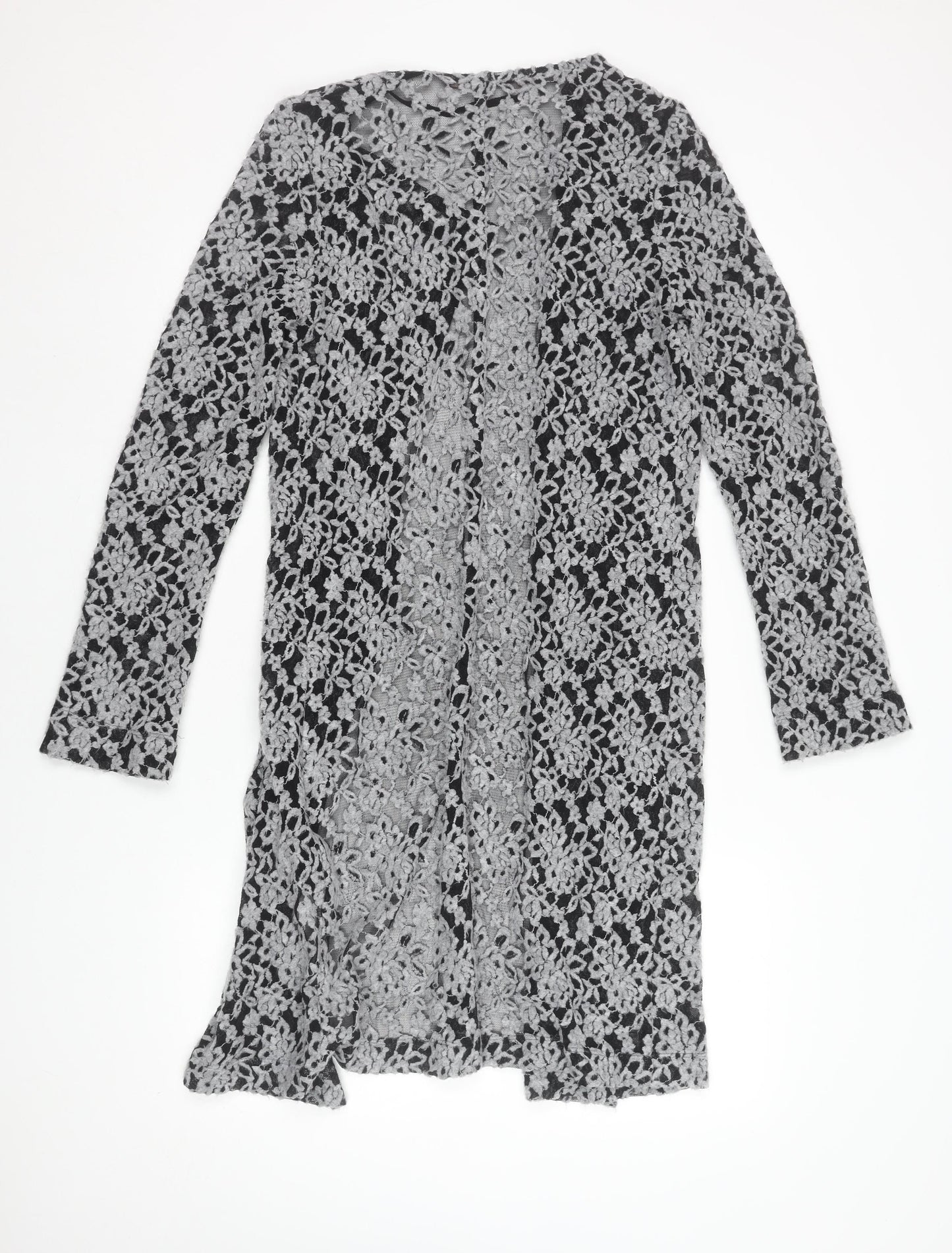 Evelin Brandt Berlin Women’s Grey Lace Open-Knit Long Cardigan Size 12