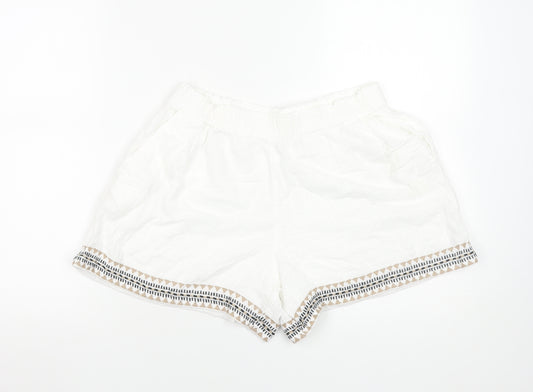 Marks and Spencer Women’s White Cotton Embroidered Casual Shorts Size 14