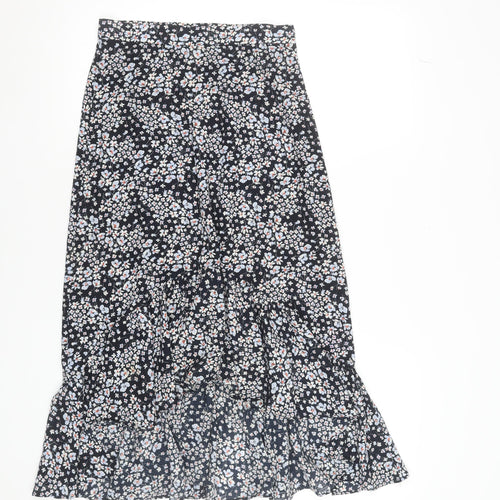 H&M Women Blue Floral A-Line Midi Skirt Size 8 Lightweight