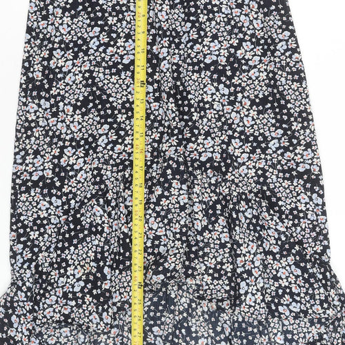 H&M Women Blue Floral A-Line Midi Skirt Size 8 Lightweight