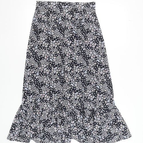 H&M Women Blue Floral A-Line Midi Skirt Size 8 Lightweight