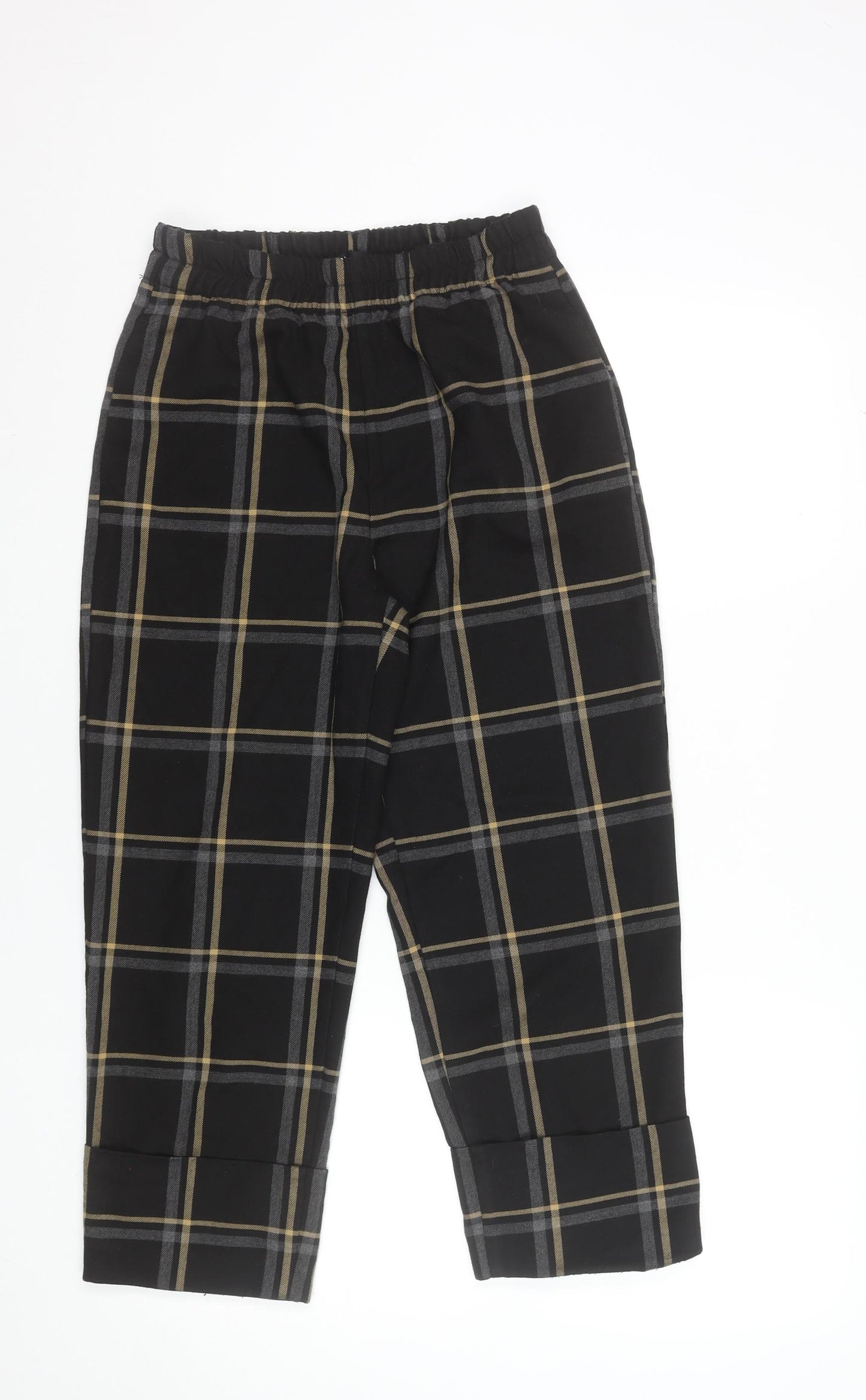 Zara Women’s Black Plaid Cropped Tapered Trousers Size S