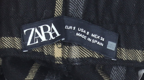 Zara Women’s Black Plaid Cropped Tapered Trousers Size S