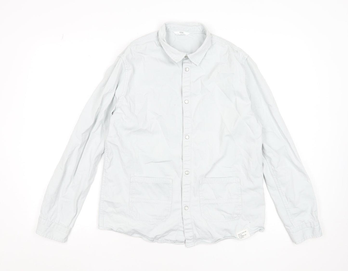 Marks and Spencer Boys Grey Cotton Long Sleeve Button-Up Shirt 14-15 Years