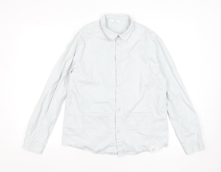 Marks and Spencer Boys Grey Cotton Long Sleeve Button-Up Shirt 14-15 Years