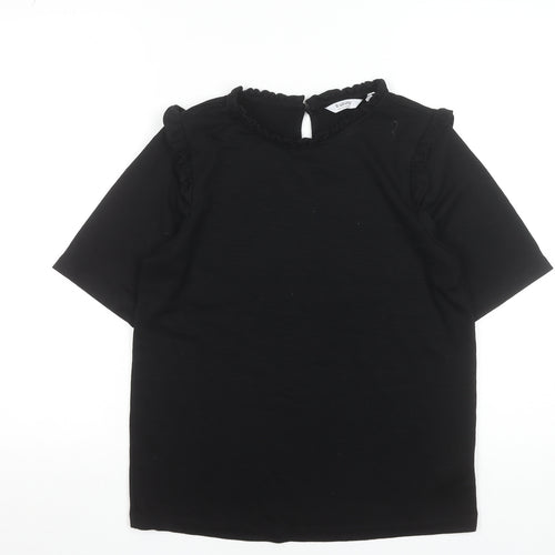 b.young Women's Black Ruffle High Neck Short Sleeve Blouse Size S