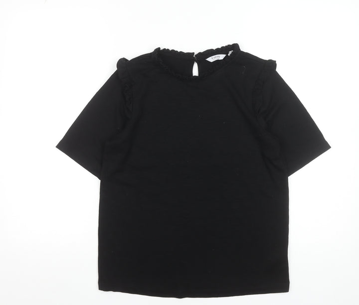 b.young Women's Black Ruffle High Neck Short Sleeve Blouse Size S