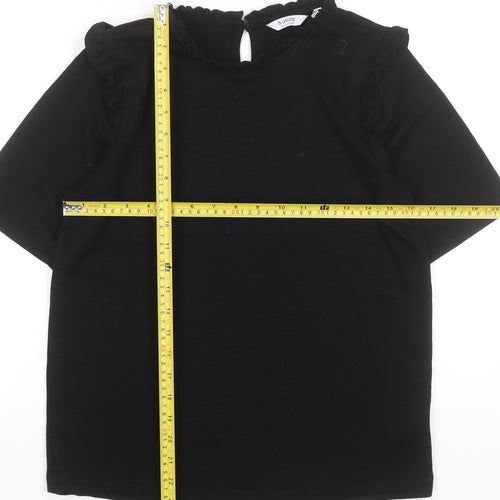 b.young Women's Black Ruffle High Neck Short Sleeve Blouse Size S