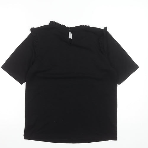 b.young Women's Black Ruffle High Neck Short Sleeve Blouse Size S