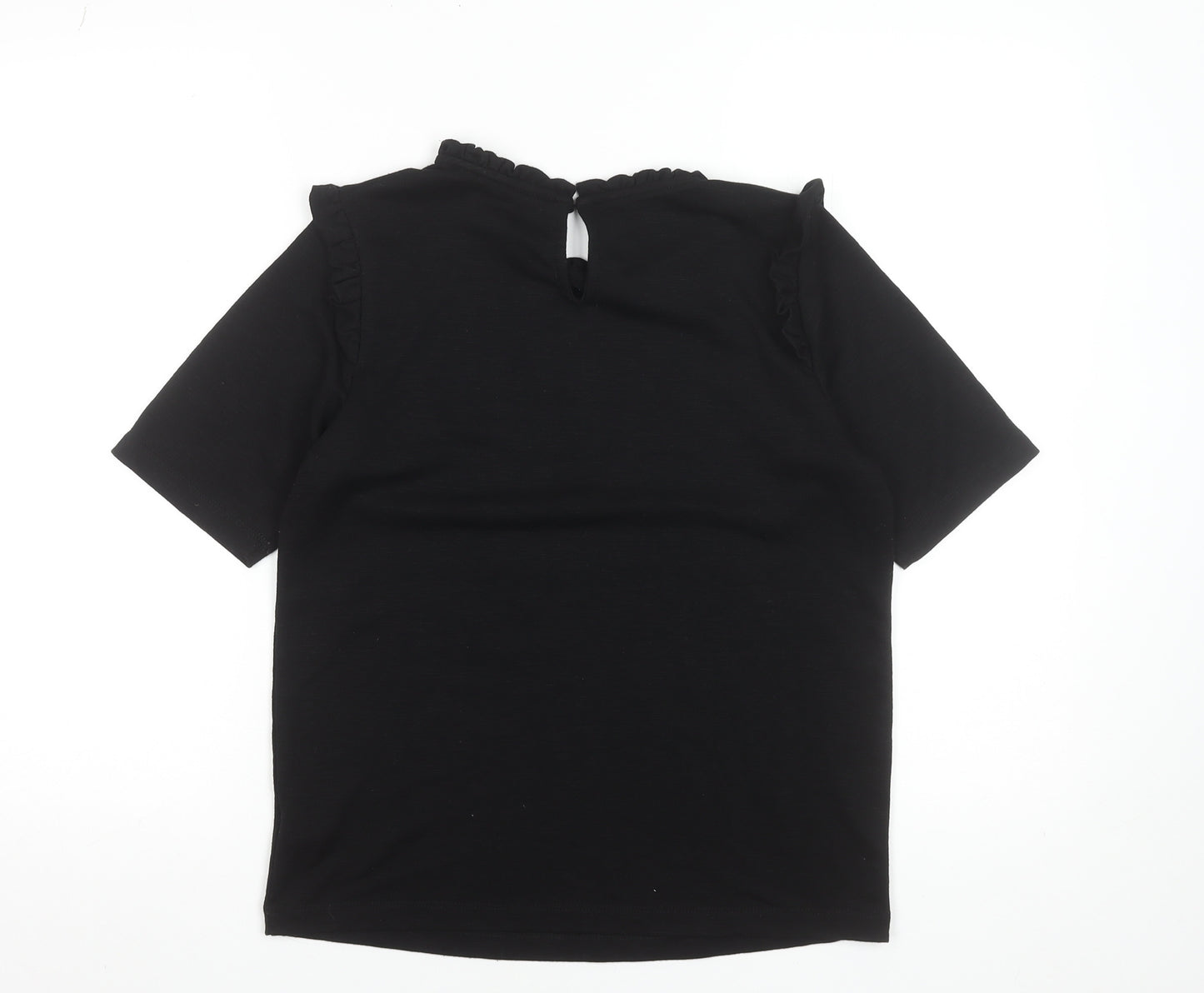 b.young Women's Black Ruffle High Neck Short Sleeve Blouse Size S