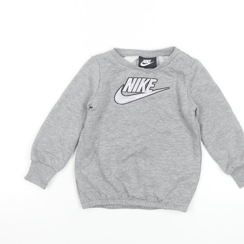 Nike Boys Grey Pullover Sweatshirt 2 Years Logo Crew Neck Fleece