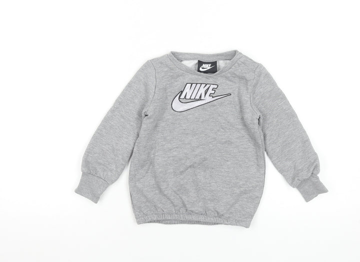 Nike Boys Grey Pullover Sweatshirt 2 Years Logo Crew Neck Fleece