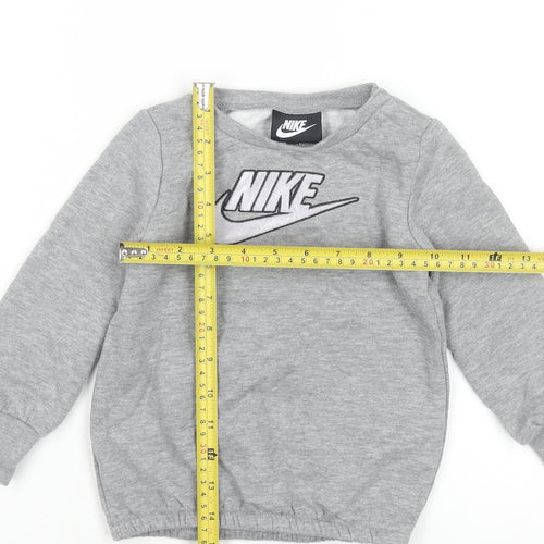 Nike Boys Grey Pullover Sweatshirt 2 Years Logo Crew Neck Fleece